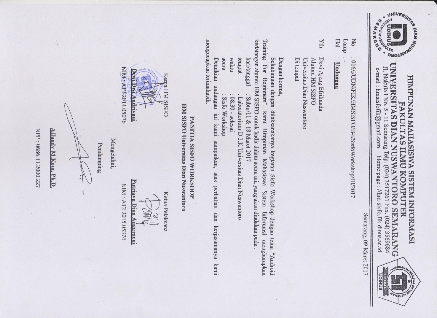 Surat undangan alumni HM Sisfo